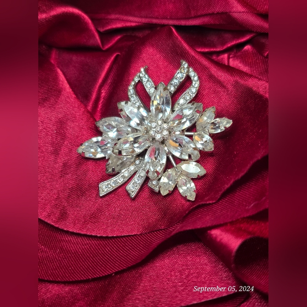 Vintage Bejeweled Brooch, silver toned